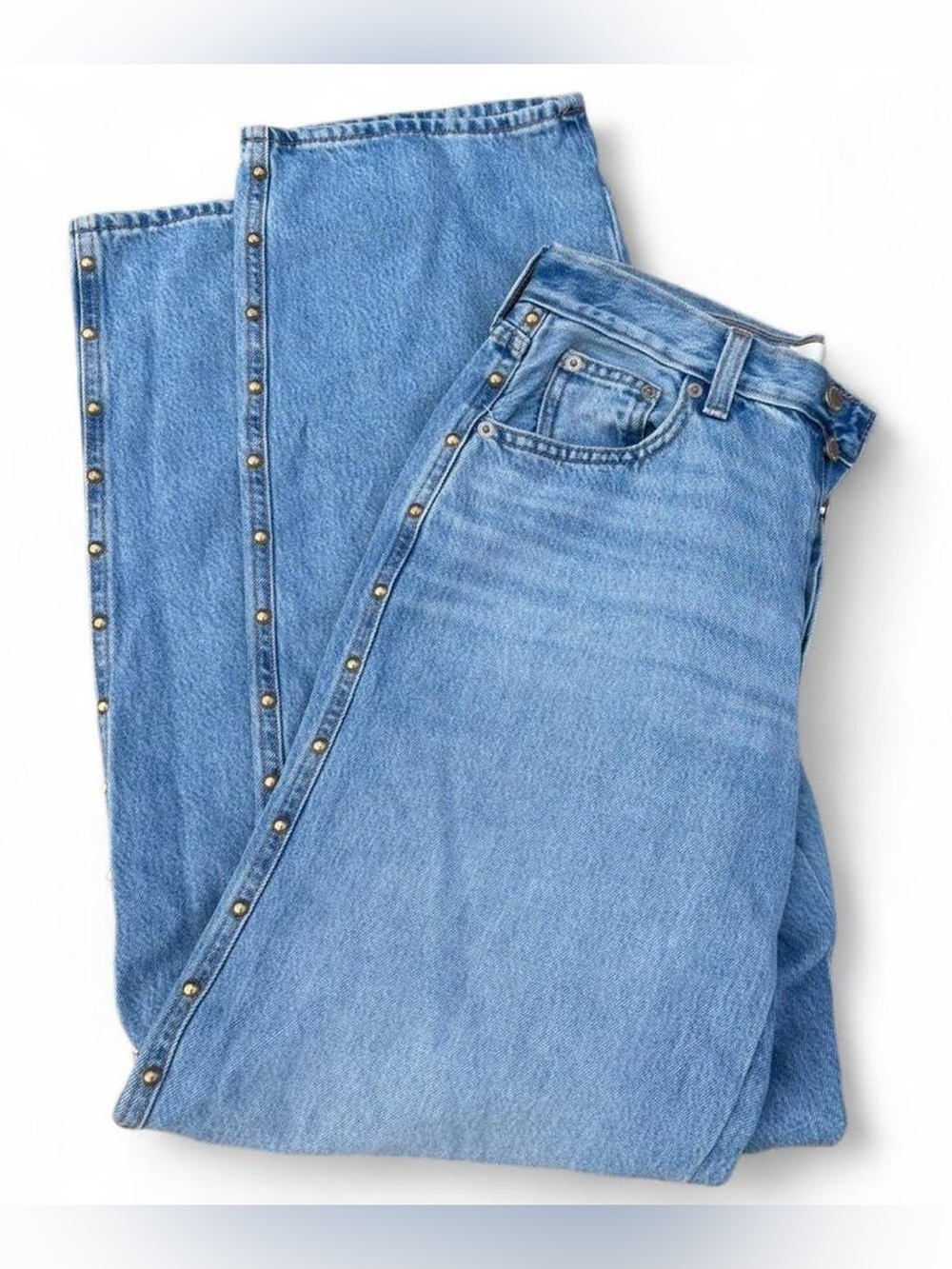 Light Wash Studded Side Seam Denim Jeans